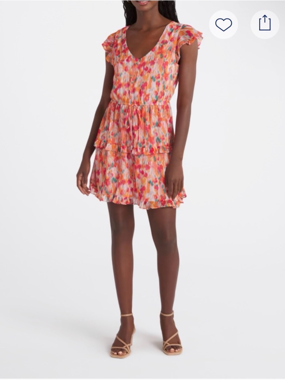 Coral Multi Floral Tiered V-Neck Mini Dress
